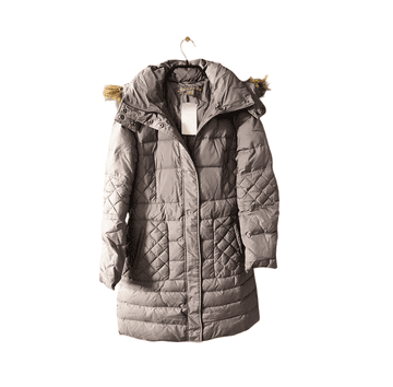 Nikcorp Ženska zimska jakna duga topla, podstavljena s kapuljačom s krznom, za hladne dane, patentni zatvarač, siva, M