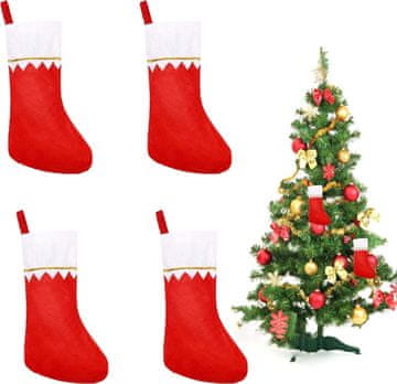 Nikcorp Božićne čarape za poklone set 4 kom, ukrasne viseće dekoracije za kamin i jelku, bijelo-crvene, 16 cm