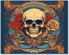 Nikcorp Slikanje po brojevima za odrasle, kreativni set za opuštanje, motiv lubanja i cvijeće, akrilne boje, pamučno platno 40x50 cm