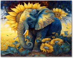Nikcorp Set za slikanje po brojevima Slon za opuštanje i kreativnost, s akrilnim bojama, 3 kista i lanenim platnom, 16 x 20 cm