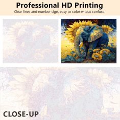 Nikcorp Set za slikanje po brojevima Slon za opuštanje i kreativnost, s akrilnim bojama, 3 kista i lanenim platnom, 16 x 20 cm