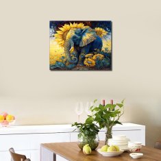 Nikcorp Set za slikanje po brojevima Slon za opuštanje i kreativnost, s akrilnim bojama, 3 kista i lanenim platnom, 16 x 20 cm