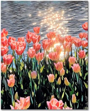 Nikcorp Slikanje po brojevima Pink Flowers, set za odrasle, akrilne boje, platno 40x50 cm, DIY kreativni hobi za opuštanje