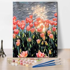 Nikcorp Slikanje po brojevima Pink Flowers, set za odrasle, akrilne boje, platno 40x50 cm, DIY kreativni hobi za opuštanje