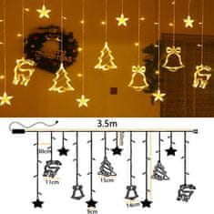 Nikcorp LED Božićne lampice svjetlosni lanac, 3,5m svjetlosna zavjesa s 12 ukrasa, 8 načina rada, za prozor, zid, unutarnja dekoracija