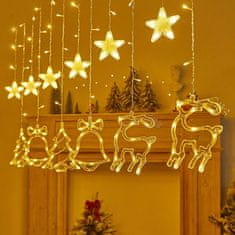 Nikcorp LED Božićne lampice svjetlosni lanac, 3,5m svjetlosna zavjesa s 12 ukrasa, 8 načina rada, za prozor, zid, unutarnja dekoracija