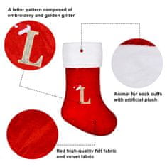 Nikcorp Božićna čarapa s izvezenim slovom N, velika personalizirana dekoracija za kamin i poklone, crvena, 45 cm