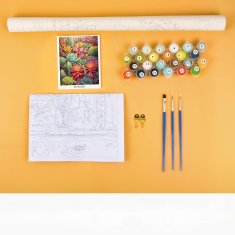 Nikcorp Slikanje po brojevima Vrt s cvijećem, DIY set za kreativno opuštanje, akrilne boje i platno za zidnu dekoraciju, 40x50 cm