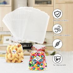 Nikcorp Prozirne celofanske vrećice 200 kom, set za pakiranje poklona s naljepnicama i vezicama, vodootporne, 10x15 cm