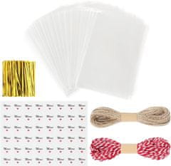 Nikcorp Ukrasne vrećice za poklone 200 kom, prozirne celofanske vrećice sa zahvalnicama i vezicama za slatkiše, kolače, nakit 14x20 cm