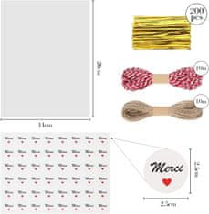 Nikcorp Ukrasne vrećice za poklone 200 kom, prozirne celofanske vrećice sa zahvalnicama i vezicama za slatkiše, kolače, nakit 14x20 cm