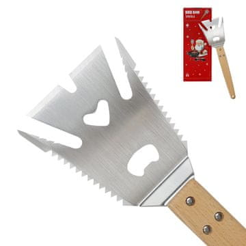 Nikcorp Višenamjenska lopatica za roštilj 6u1, nehrđajući čelik s drvenom ručkom, pribor za roštiljanje, kampiranje i piknik, 34,5 cm