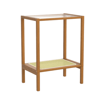 Nikcorp Noćni ormarić stolić od bambusa, 2 razine s kaljenim staklom, boho pomoćni stolić za spavaću sobu, smeđi 57x44,5x30,7 cm