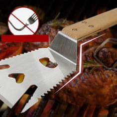 Nikcorp Višenamjenska lopatica za roštilj 6u1, nehrđajući čelik s drvenom ručkom, pribor za roštiljanje, kampiranje i piknik, 34,5 cm