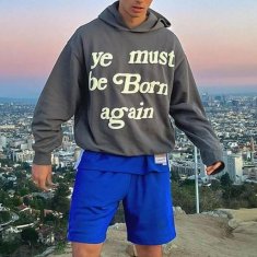 Nikcorp Majica s kapuljačom Ye Must Be Born Again, udobna pamučna hudica za streetwear stil, hip-hop moda, crna, veličina XL