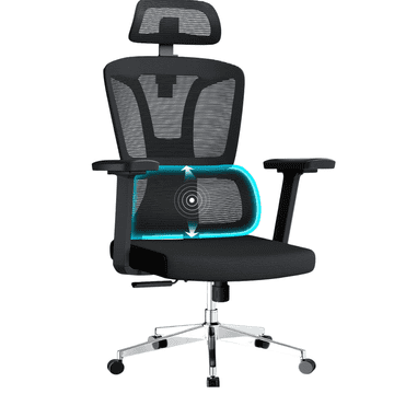 Nikcorp Ergonomska uredska stolica za rad od kuće, podesiva s mrežastim naslonom za leđa i potporom za kralježnicu do 150 kg, crna