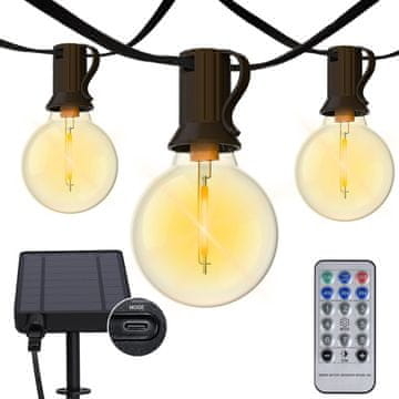 Nikcorp Solarna LED girlanda za vrt, balkon i terasu, 8 načina rada, vodootporna vanjska rasvjeta, toplo bijela, 18 m