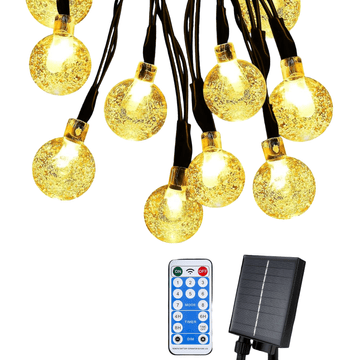 Nikcorp Solarna girlanda lampice 10m, 65 LED kristalnih kuglica, 8 načina rada, vodootporne IP65 za vrt, balkon i terasu