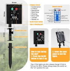 Nikcorp Solarna girlanda lampice 10m, 65 LED kristalnih kuglica, 8 načina rada, vodootporne IP65 za vrt, balkon i terasu