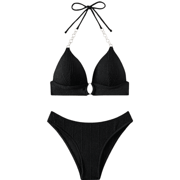 Nikcorp Ženski dvodijelni kupaći kostim bikini s vezanjem, elegantni lančić, udoban i elastičan materijal za plažu, crni, M