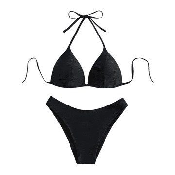 Nikcorp Ženski kupaći kostim bikini push-up trokut vezanje oko vrata za plažu i bazen, elastični materijal, crni, veličina M