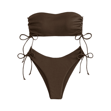 Nikcorp Dvodijelni kupaći kostim bikini push up s visokim strukom, rebrasti bandeau top bez naramenica za plažu i bazen, smeđi M