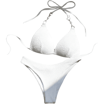 Nikcorp Dvodijelni kupaći kostim bikini s push-up efektom i žicom za savršeno oblikovanje, ukrasni biseri, vezanje oko vrata, Bijeli S