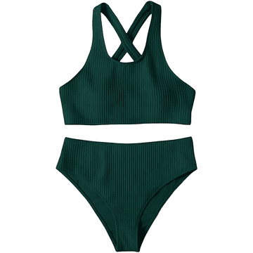 Nikcorp Ženski dvodijelni bikini kupaći kostim visokog struka za oblikovanje figure, udoban i elastičan, za plažu i bazen, zeleni, L