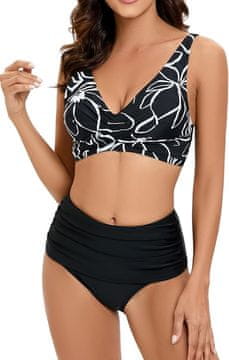 Nikcorp Dvodijelni kupaći kostim s push-up efektom i kratkim hlačicama visokog struka za oblikovanje trbuha, crni, veličina S