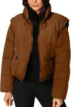 Nikcorp Ženska zimska puf jakna 2u1 s odvojivim rukavima za prsluk, topla i lagana za jesen i zimu, smeđa, veličina M