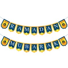 Nikcorp Ramadan Mubarak banner za blagdansko uređenje doma, višekratna girlanda od 18 zastavica, DIY set s trakom, plavo-zlatni