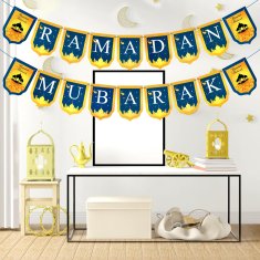 Nikcorp Ramadan Mubarak banner za blagdansko uređenje doma, višekratna girlanda od 18 zastavica, DIY set s trakom, plavo-zlatni