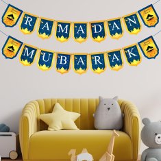 Nikcorp Ramadan Mubarak banner za blagdansko uređenje doma, višekratna girlanda od 18 zastavica, DIY set s trakom, plavo-zlatni