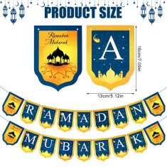 Nikcorp Ramadan Mubarak banner za blagdansko uređenje doma, višekratna girlanda od 18 zastavica, DIY set s trakom, plavo-zlatni