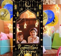 Nikcorp Ramadan Kareem baner za fotografiranje, elegantna dekoracija za zid, izdržljiva poliesterska tkanina, crno-zlatni, 180x90 cm