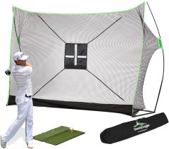 Nikcorp Mreža za golf za vježbanje udaraca s podlogom od umjetne trave i torbom, za trening u kući i na otvorenom, crna 305x215 cm