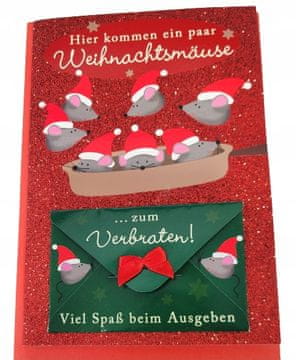 Nikcorp Božićna čestitka s njemačkim natpisom i svjetlucavom kuvertom, elegantan dizajn za osobne želje, crvena, 7x11,5 cm