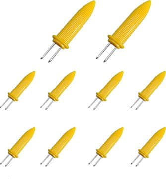 Nikcorp Držači za kukuruz 10 kom, set ražnjića za sigurno držanje vrućeg klipa, nehrđajući čelik, za roštilj i zabave, žuti 8,3 cm