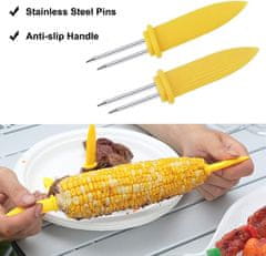 Nikcorp Držači za kukuruz 10 kom, set ražnjića za sigurno držanje vrućeg klipa, nehrđajući čelik, za roštilj i zabave, žuti 8,3 cm
