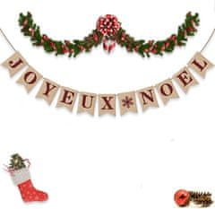 Nikcorp Božićni banner Sretan Božić, vintage dekoracija od jute, 11 zastavica, za unutarnju i vanjsku upotrebu, 2 m, crvena/crna