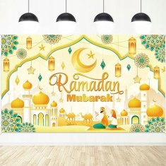 Nikcorp Ramadan Mubarak banner za blagdansko uređenje, unutarnja i vanjska dekoracija s islamskim motivima, poliester, plavi, 185x110 cm