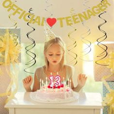Nikcorp Baner za 13. rođendan OFFICIAL TEENAGER, viseća girlanda za nezaboravnu proslavu, sjajni ukras sa crvenim srcem, zlatna/crna/srebrna