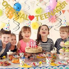 Nikcorp Baner za 13. rođendan OFFICIAL TEENAGER, viseća girlanda za nezaboravnu proslavu, sjajni ukras sa crvenim srcem, zlatna/crna/srebrna