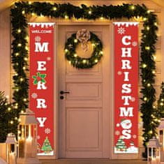 Nikcorp Božićni banner Merry Christmas, set 2 kom, viseća dekoracija za vrata, zid, ulaz, otporan na vremenske uvjete, crveni, 35x188cm