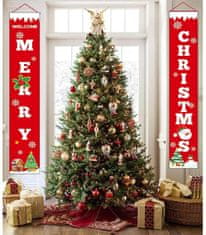 Nikcorp Božićni banner Merry Christmas, set 2 kom, viseća dekoracija za vrata, zid, ulaz, otporan na vremenske uvjete, crveni, 35x188cm