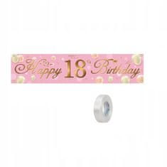 Nikcorp Baner za 18. rođendan, vodootporni, višekratna upotreba, dekoracija za zid, vrata, ogradu, rozo-zlatni, 40x180 cm