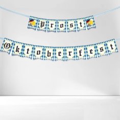 Nikcorp Oktoberfest girlanda banner, bavarska zastava za dekoraciju, ukras za zid, ogradu ili stol, plavo-bijela, 150 cm