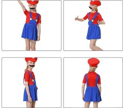 Nikcorp Dječji kostim Mario za maškare, kompletan set za cosplay, Halloween i tematske zabave, crveno-plavi, Veličina S (100-115 cm)