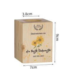 Nikcorp Drveni svijećnjak za lučice, idealan poklon za najbolju sestru, dekoracija s motivom suncokreta i natpisom, 7x7x9 cm