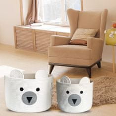 Nikcorp Set od 2 pamučne košare za pohranu, organizator za dječje igračke i rublje, ručno pletene, sklopive, bijele, 28x40/24x28cm